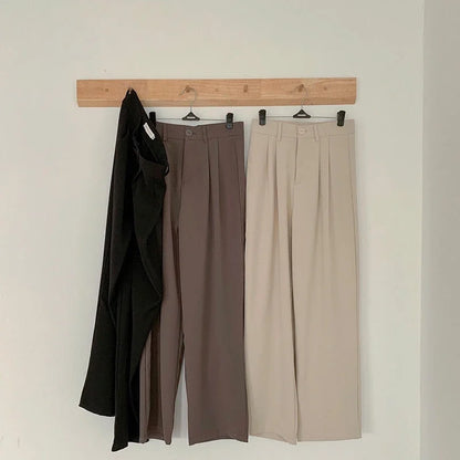 High Waist Women Suit Pants Fall Straight Office Ladies Korean Fashion Trousers Casual Button Loose Female Black Pants New 2024 - Smarsty