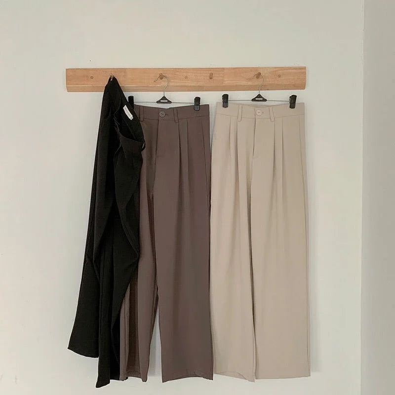 High Waist Women Suit Pants Fall Straight Office Ladies Korean Fashion Trousers Casual Button Loose Female Black Pants New 2024 - Smarsty