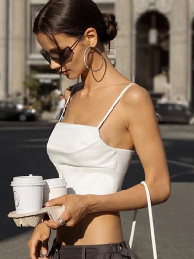 Spaghetti Strap Tank Top Sexy Backless Bandage Skinny Crop Tops 2024 Summer Elegant Lace Up Party Streetwear Women Camis - Smarsty