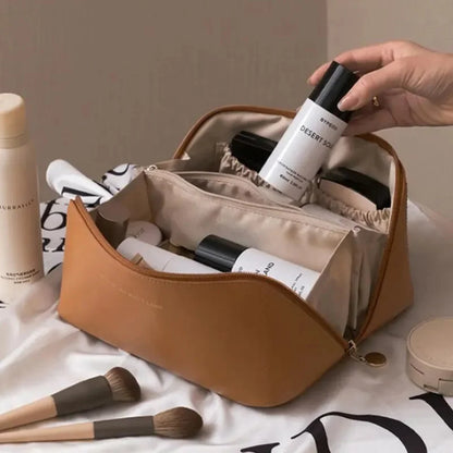 Fashion Portable PU Leather Large Capacity Travel Cosmetic Bags Makeup Pouch Women Waterproof Bathroom Multifunction Wash Bag - Smarsty