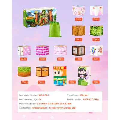 SucceBuy 100PCS Magnetic Blocks Princess Castle Set Magnetic Building Cubes STEM Montessori Sensory Toys for Kids Birthday Gift