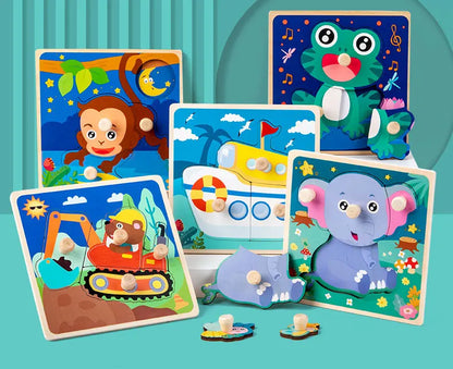 Baby Toys Montessori Wooden Puzzles Children Toys Hand Grab Board Animals Cognition Educational Learning Toys For Kids 1-3 Years