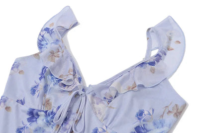 Cryptographic Summer Floral Print Plunge Maxi Dress Outfits Sexy Backless Fairy Sun Dresses Vacation Beachwear Vestido Coquette - Smarsty