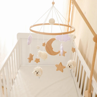 Baby Crib Mobile Bed Bell Rattle Toys Wooden Crochet Stars Pendant Bed Bell Toys Newborn Comfort Crib Bracket Hanging Toys Gifts by Smarsty