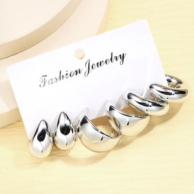 Chunky Gold Plated Hoop Earrings Set for Women - Smarsty