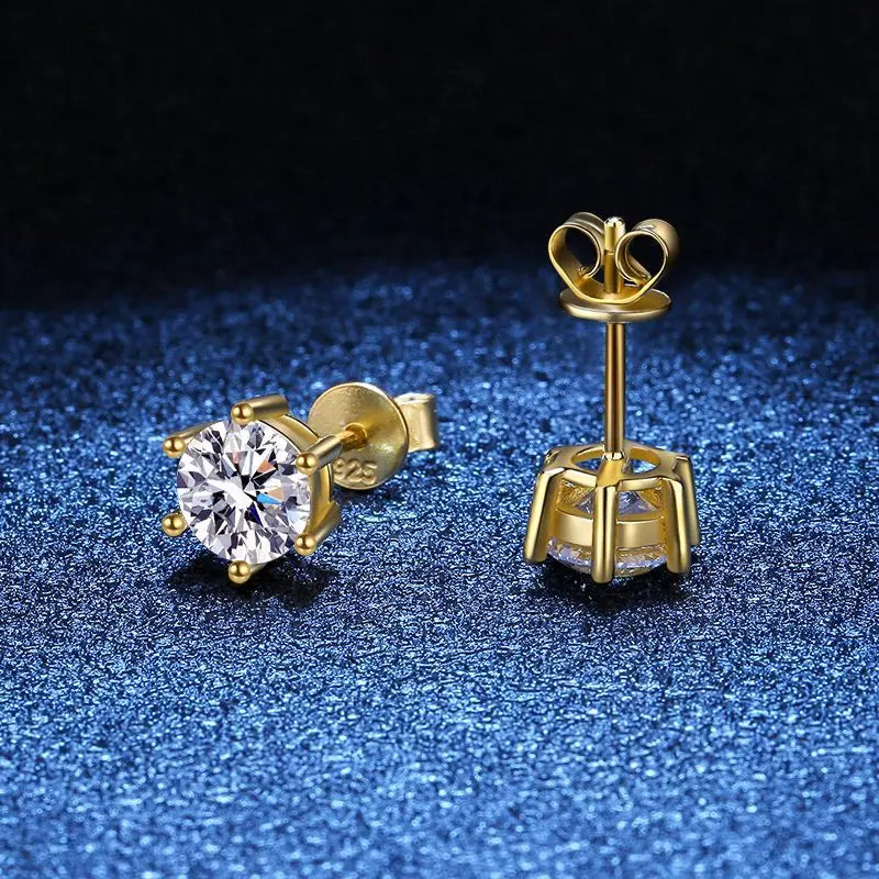 Certified Moissanite Stud Earrings 18K Plated Silver - Smarsty