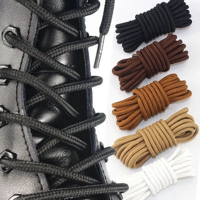 2pcs/ Pair Round Solid Polyester Black Brown Shoelaces For Marten Boot Women Men Outdoor Hiking Boots Sports Shoes Lace Strings - Smarsty