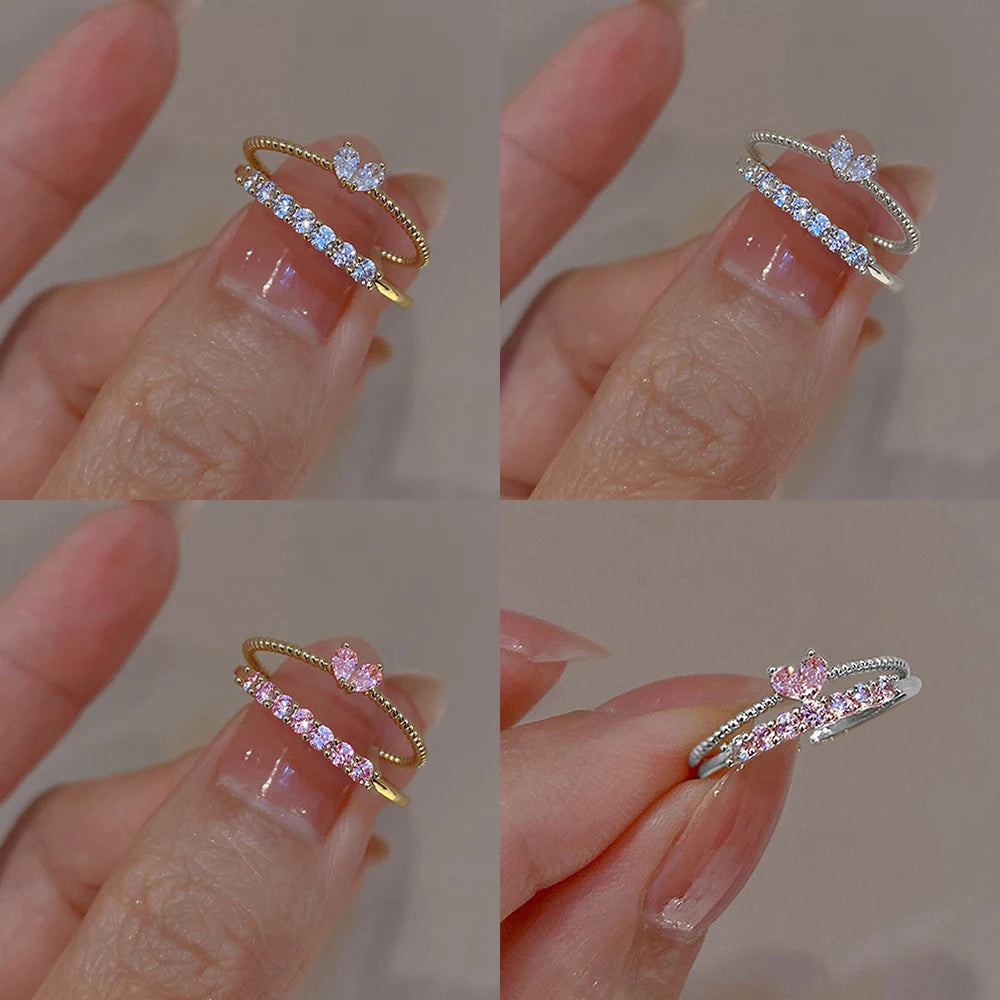 Elegant Dainty Crystal Heart Rings Set for Women - Smarsty
