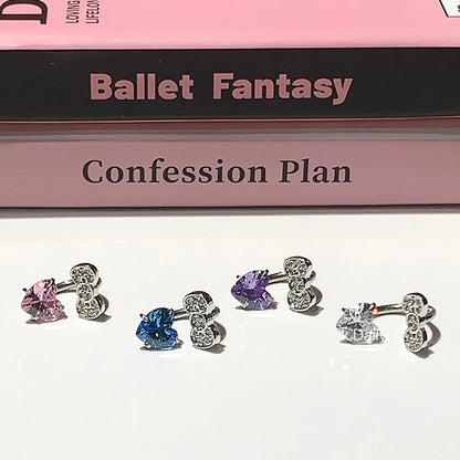 Stainless Steel Heart Bowknot Zircon Stud Earrings Cute - Smarsty