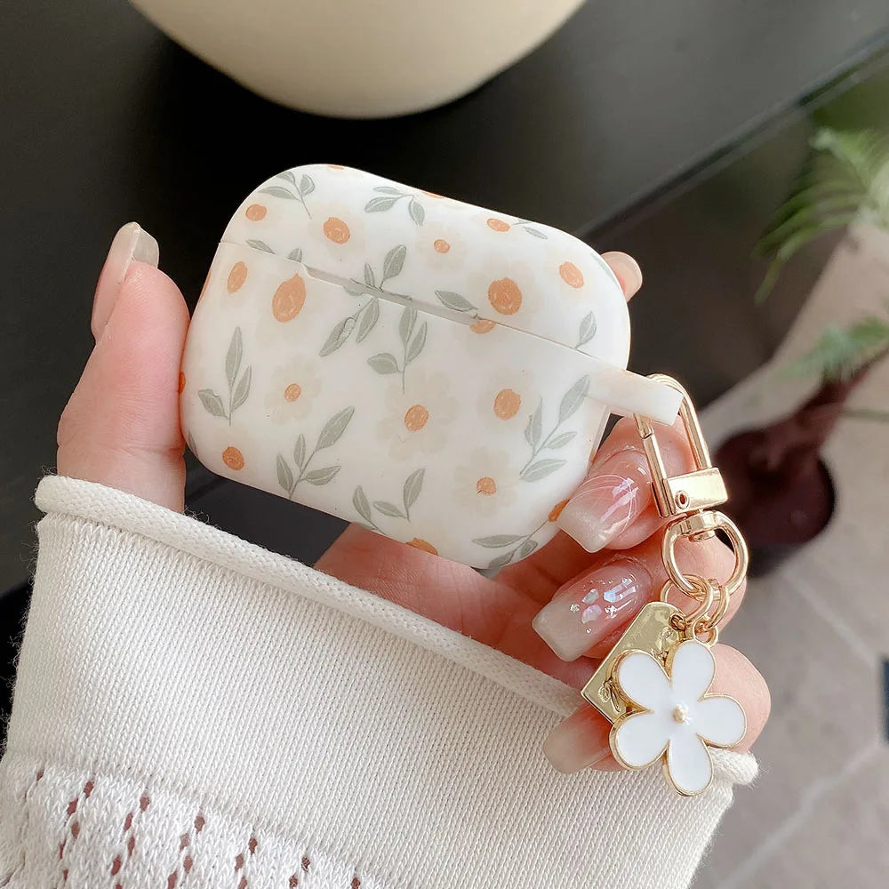 Flower Print Silicone Case For Apple AirPods 4 With Keychain - Smarsty