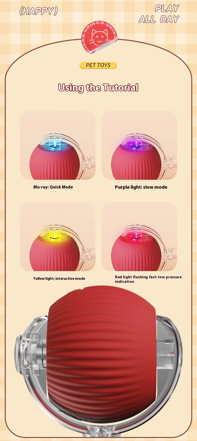Rechargeable Cat Interactive Ball Toy With Faux Tail - Smarsty