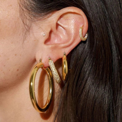 Gold Plated CZ Huggie Hoop Earrings Geometric U Shape - Smarsty