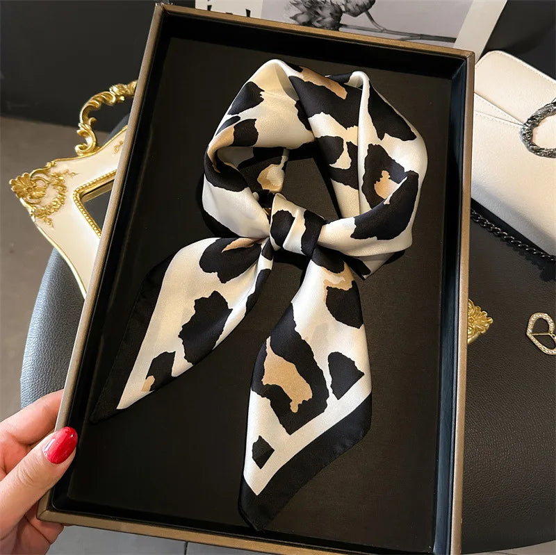 Luxury Leopard Print Silk Scarf for Women Spring Summer - Smarsty
