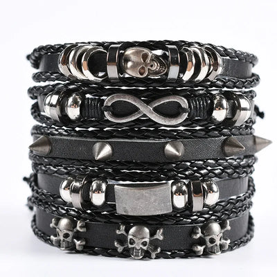 Viking Leather Bracelet For Men Adjustable Skull Design - Smarsty