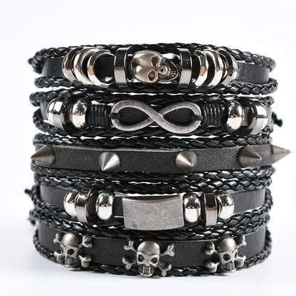 Viking Leather Bracelet For Men Adjustable Skull Design - Smarsty