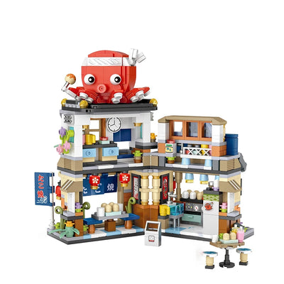 Street View Series Building blocks Izakaya Shaved Ice Shop Takoyaki Shop Coffee shop Panda Tea House model children's gift by Smarsty