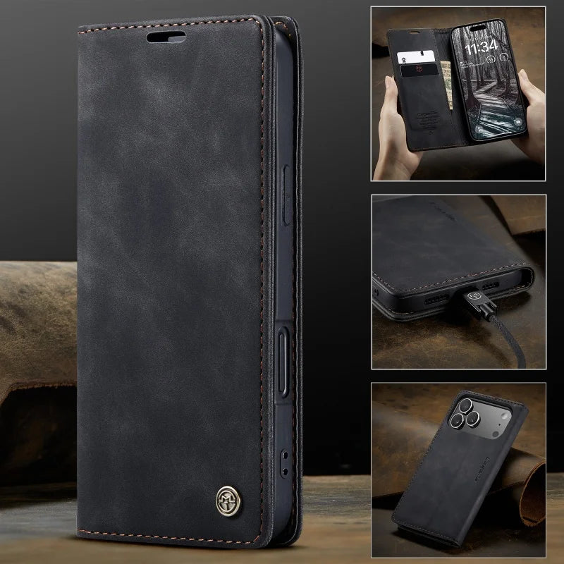 iPhone 11 12 13 Mini Xs 8 Plus SE2020 Retro PU Leather Magnetic Book Phone Wallet Flip Case by Smarsty