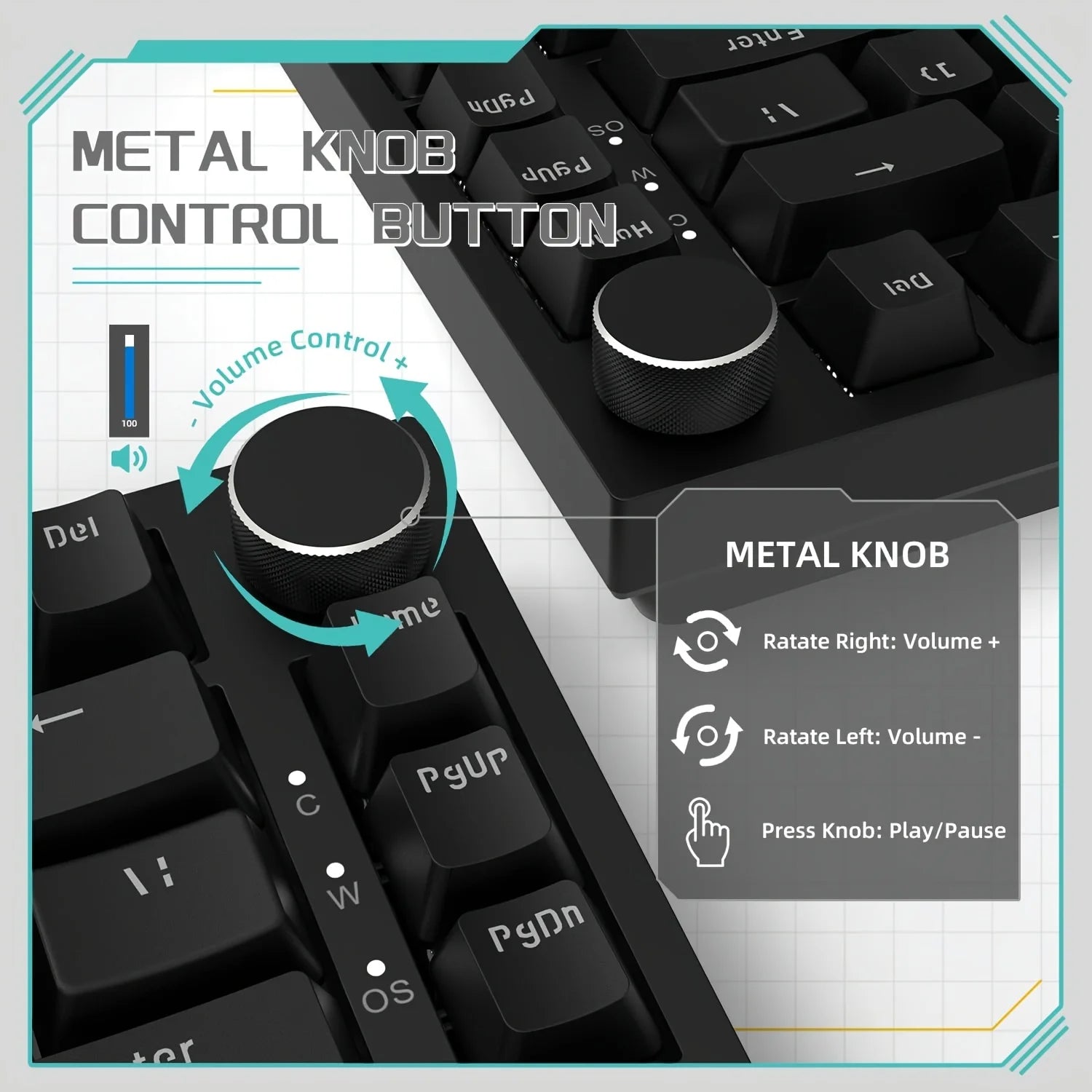 AK820 Mechanical Keyboard With Rotary Volume Control