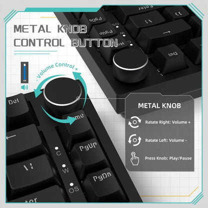AK820 Mechanical Keyboard With Rotary Volume Control