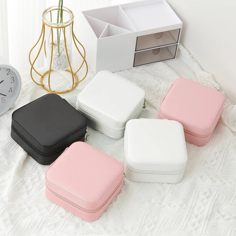 Travel Jewelry Box in Classic Black and Pink Leather - Smarsty