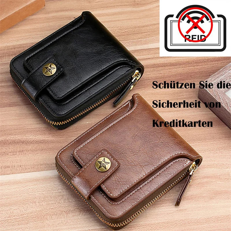Vintage Men's Wallet PU Leather Short Purse Men Hasp Zipper Clutch Solid Color Wallets High Quality Durable Convenient Wallets - Smarsty