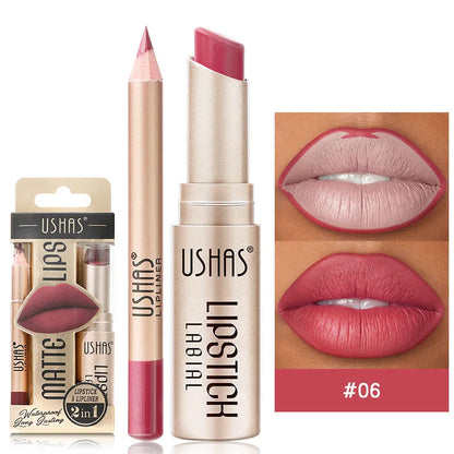 USHAS 12 Color Lip Liner and Lipstick Set Long Lasting Matte Finish - Smarsty