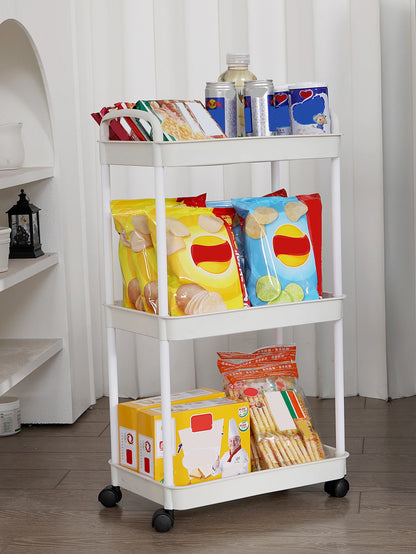 Plastic Rolling Utility Cart with Handle Storage Trolley for Office, Living Room, Kitchen, Movable Storage Organizer with Wheel by Smarsty