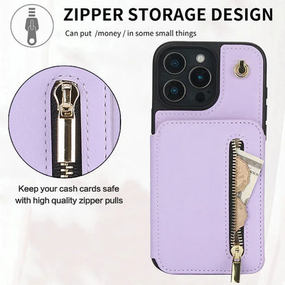 Card Slots Zipper Leather Wallet Case Flip Phone Case for IPhone 11 12 13 14 Ring Lanyard Purse by Smarsty