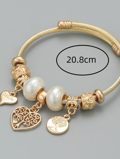 Fashion Stainless Steel Beaded Love Bracelet for Women - Smarsty