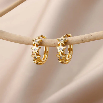 Stainless Steel Star Hoop Earrings Gold Tone Hypoallergenic - Smarsty