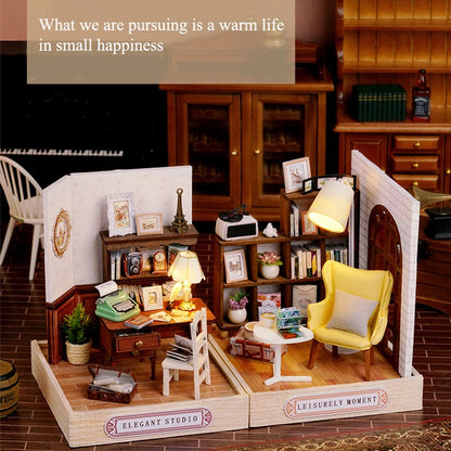 Wooden Mini Miniature Doll House DIY Small House Kit 3D Puzzle Building Assembly House Furniture Toy Children's Birthday Gifts
