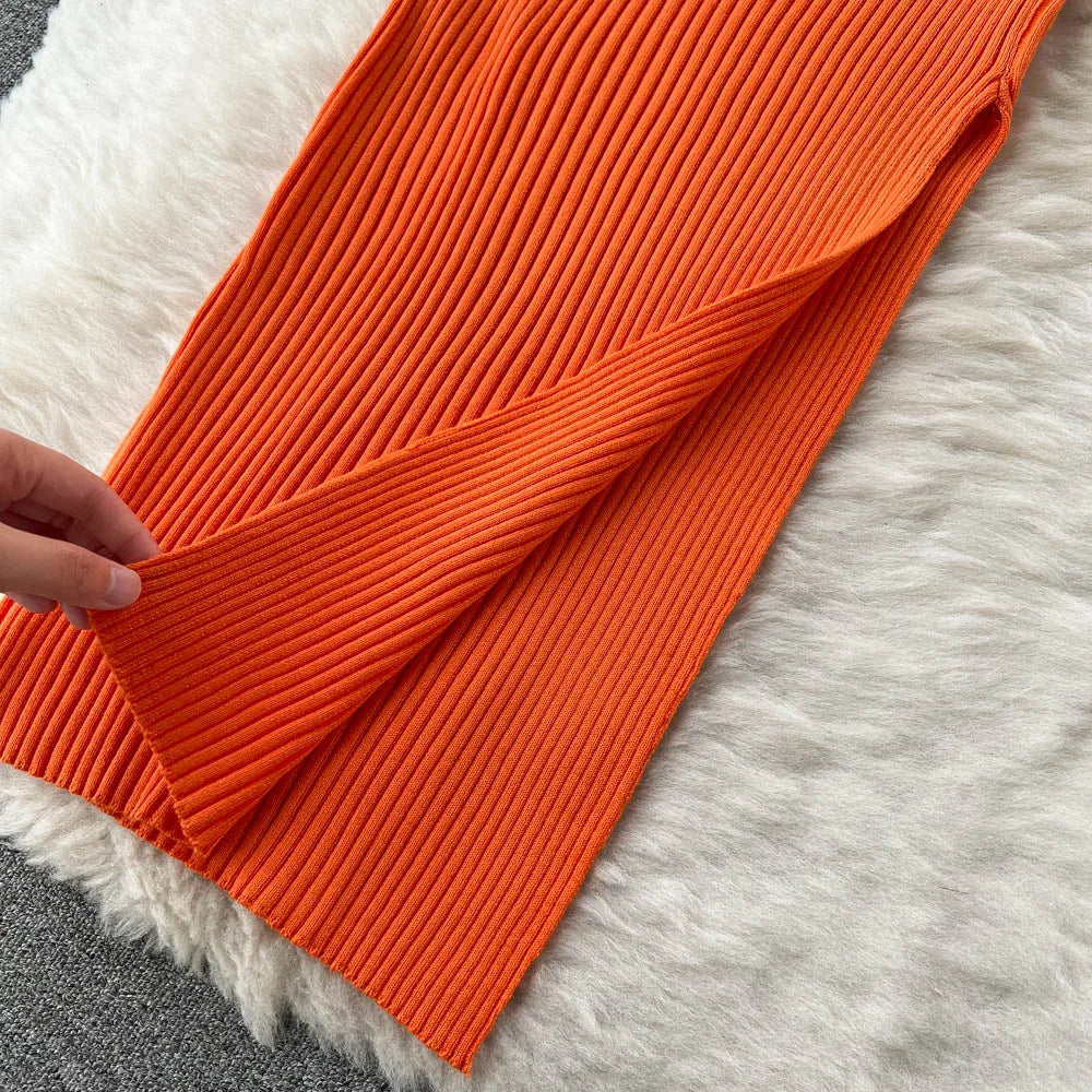 YuooMuoo Chic Fashion Sexy Package Hips Split Knitted Summer Dress 2025 Women Slim Elastic Bodycon Party Dress Streetwear Outfit - Smarsty
