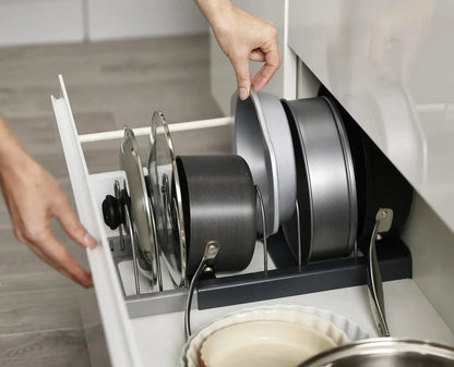 Expandable Pots and Pans Storage Rack for Cabinets Pot and Lid Holder with 6 Adjustable Shelves for Kitchen Organization Tools