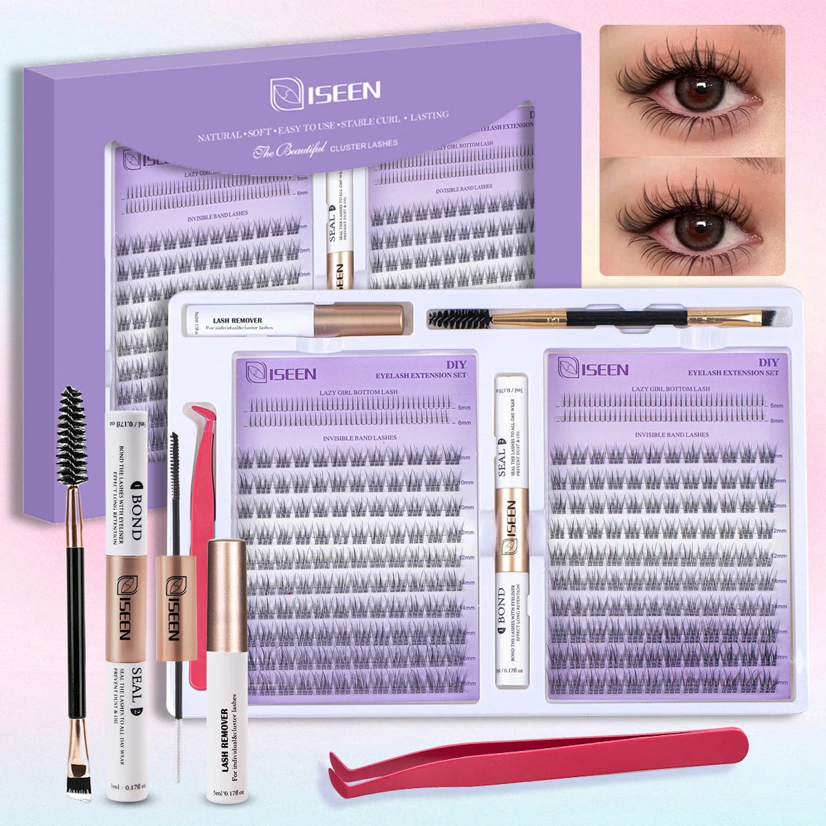 ISEEN DIY Eyelash Extension Kit with Bond and Tweezers - Smarsty