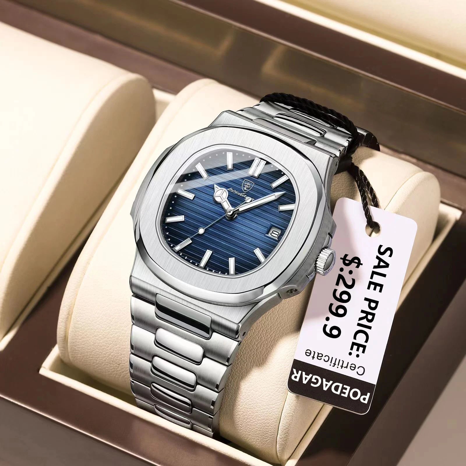 Luxury Waterproof Square Men Wristwatch with Luminous Date - Smarsty