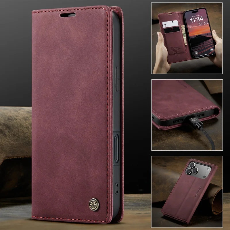 iPhone 11 12 13 Mini Xs 8 Plus SE2020 Retro PU Leather Magnetic Book Phone Wallet Flip Case by Smarsty