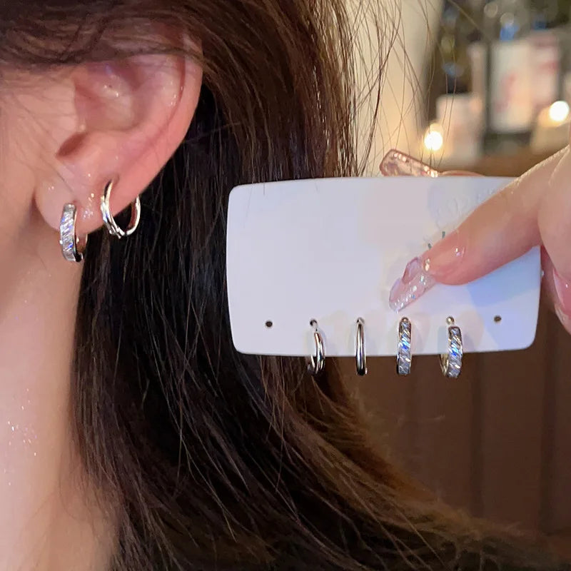 Stainless Steel Hoop Earrings with Zircon Crystals - Smarsty