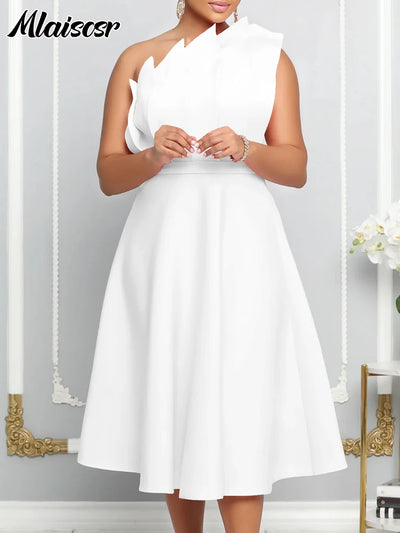 Mlaiscsr African Evening Party Dresses Women Autumn Elegant Off Shoulder Strapless Sleeveless Fold Birthday Night Midi Dress - Smarsty