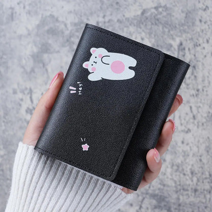 PU Leather Cute Women Wallet Coin Purse Simple 3 Folds Multi-card Slots Card Holder Cute Cat Dog Short Wallets for Girls - Smarsty