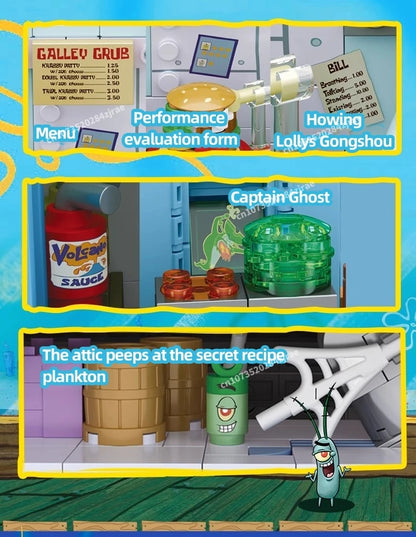 Spongebob building block cartoon Krusty Krab creative restaurant scene model Patrick Star assembly toy children's birthday gift by Smarsty