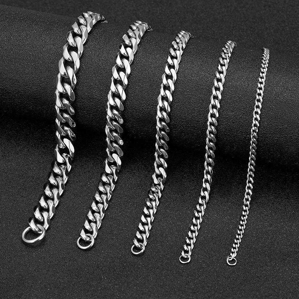 MKENDN 3-11mm Silver Stainless Steel Curb Link Bracelet - Smarsty