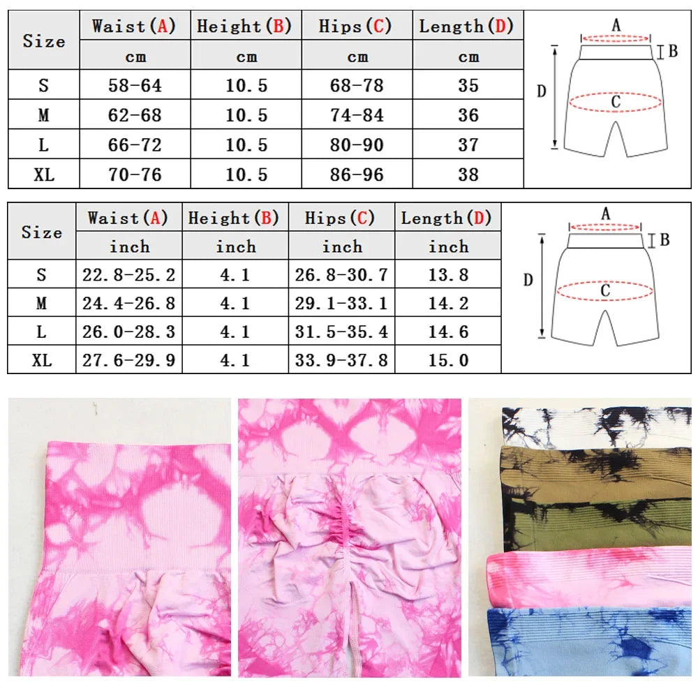 Tie-Dye Yoga Shorts for Women High Elastic Gym Shorts Push Up Sports Shorts Running Workout Fitness Women Short Sports Leggings - Smarsty