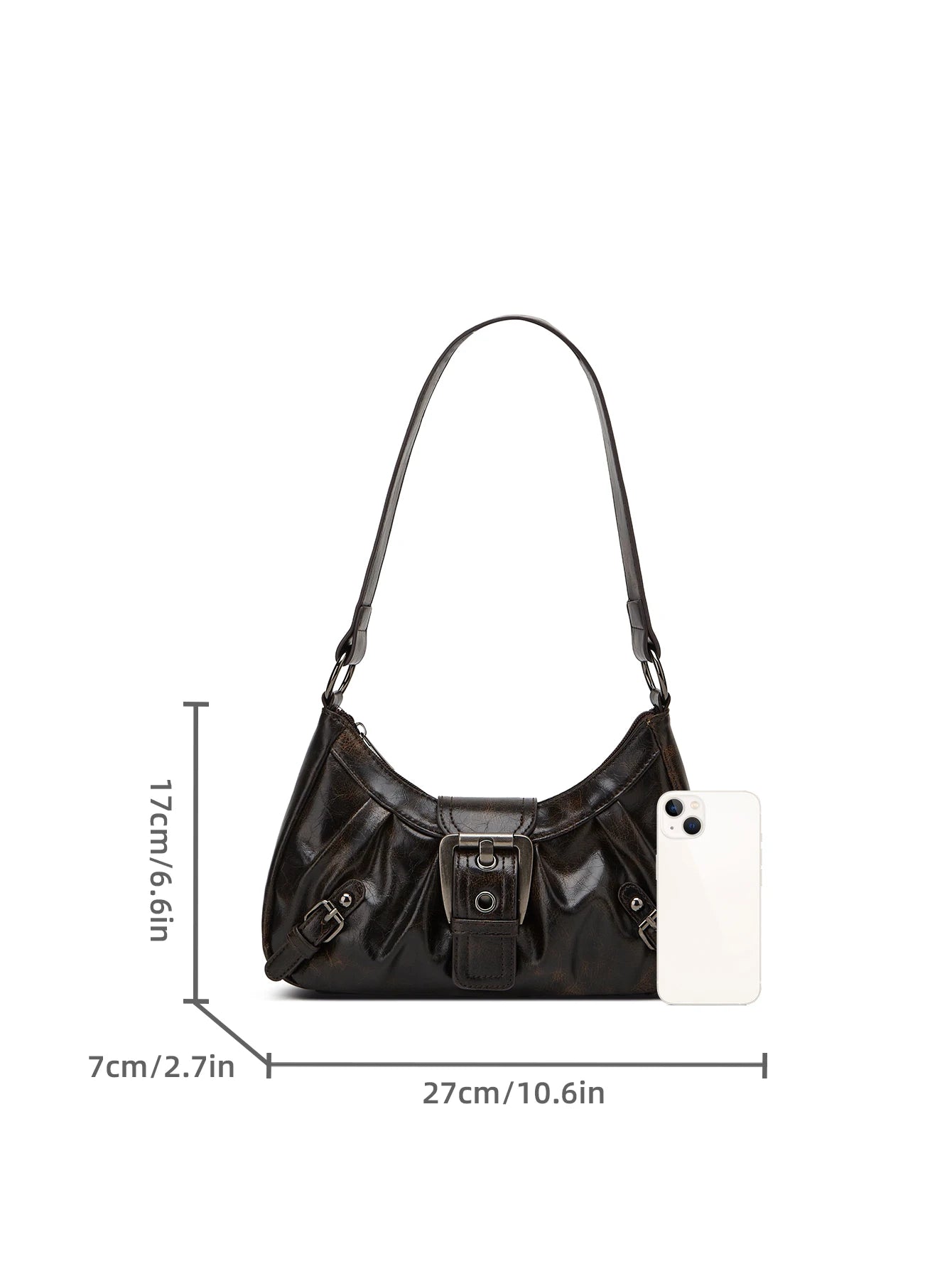 Y2K Retro Shoulder Bag With Rivet Pleated Leather Design - Smarsty