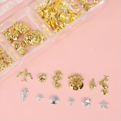 Metal Summer Ocean Nail Charms Set with Starfish and Shell - Smarsty