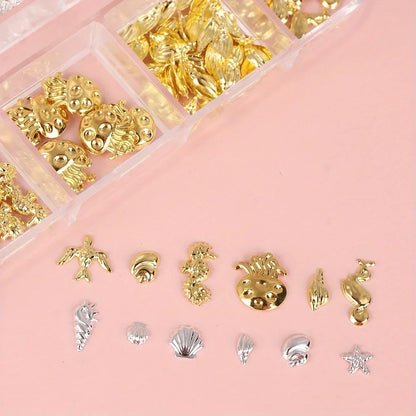 Metal Summer Ocean Nail Charms Set with Starfish and Shell - Smarsty