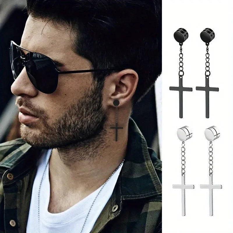 Mens Magnetic Stainless Steel Clip Earrings Set No Piercing - Smarsty