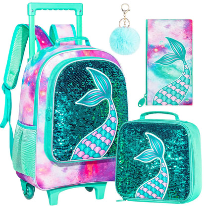 Rolling Backpack for Girls with Lunch Box and Pencil Case - Smarsty