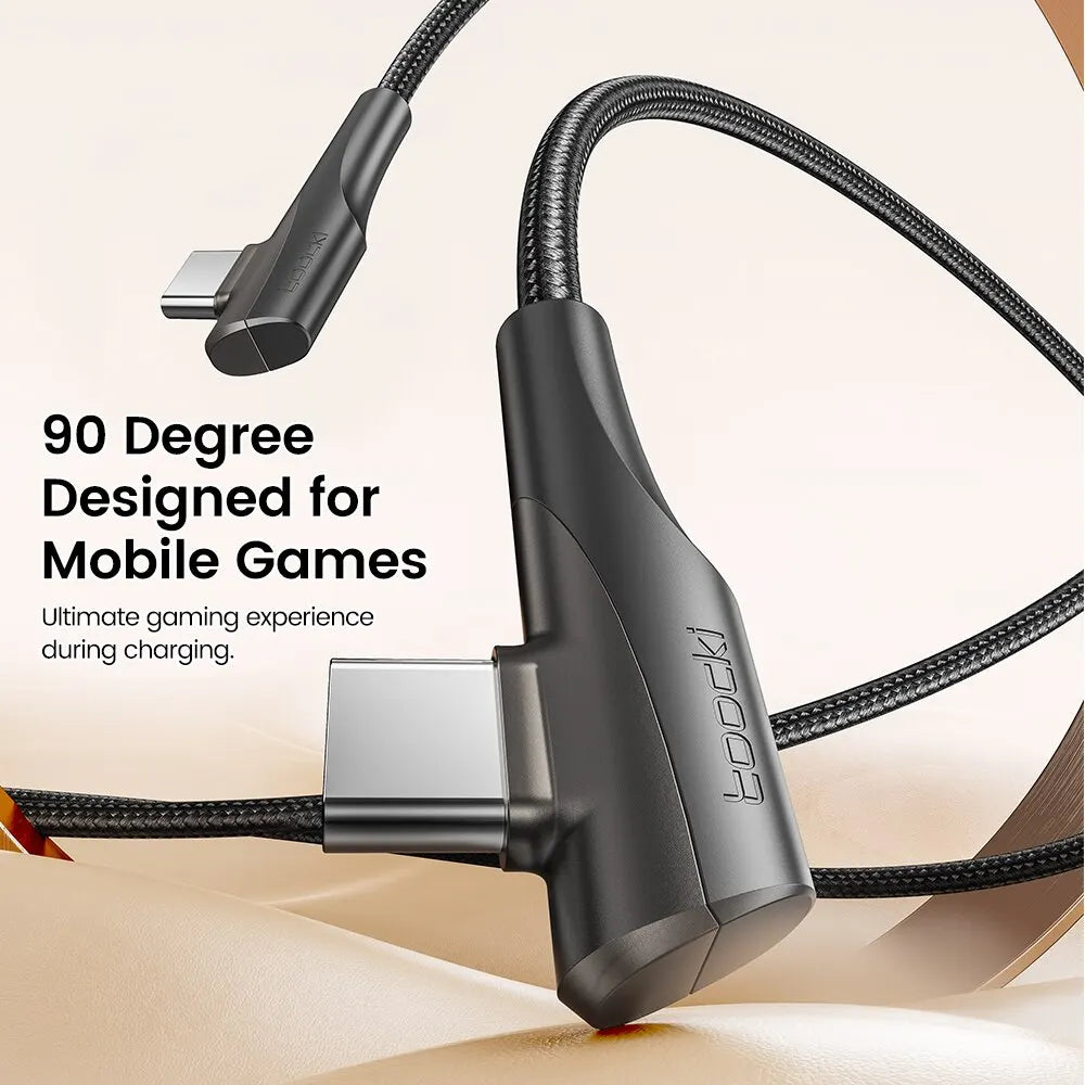 Toocki PD 60W 100W USB Type C Cable 90 Degree Dual Elbow Data Cord For iPhone 15 Xiaomi Samsung S23 Realme 5A Fast Charging Wire - Smarsty