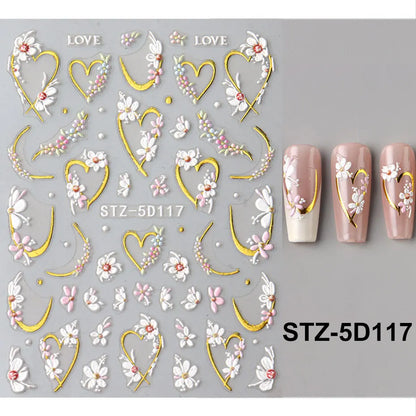 5D Kawaii Floral Nail Stickers for Wedding Decor - Smarsty
