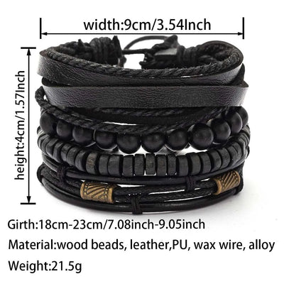Vintage Multi Layer Wooden Beads Men's Bracelet Set - Smarsty